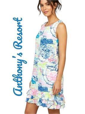 Anthony’s Resort Florida By Lulu-b Postcard Love Graphic Layers/Ruffle Dress M